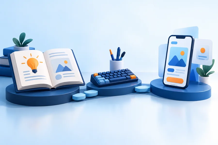 Illustration of learning through concepts, practice and a prototype