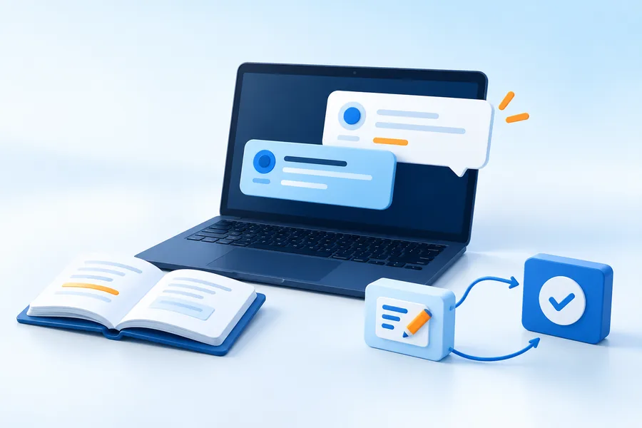 Illustration of mentor guidance through practice resources and feedback cards