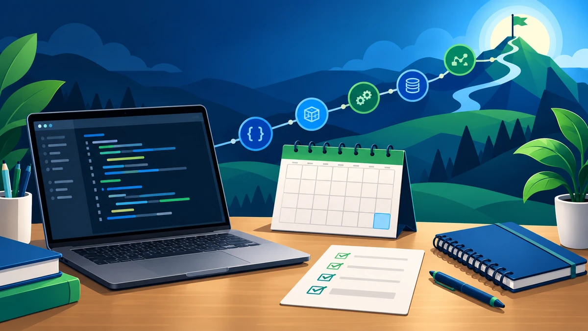 Python learning workspace with code, calendar, checklist and a path of programming concepts