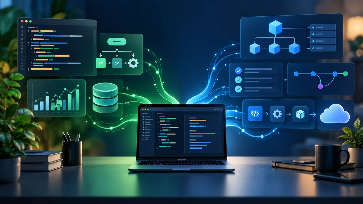 Abstract comparison of data and automation development with software architecture and deployment workflows