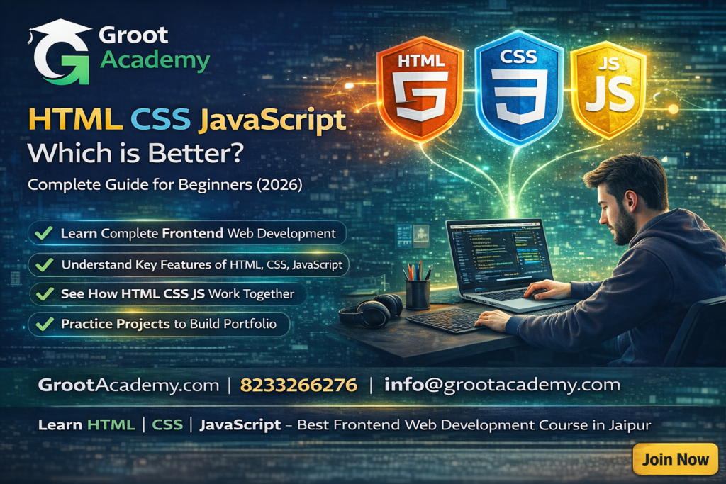 How to start career in HTML CSS JavaScript course in Jaipur at Groot Academy frontend web development training institute