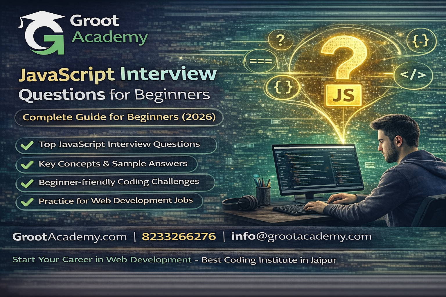 JavaScript interview questions for beginners course in Jaipur at Groot Academy web development and full stack training institute