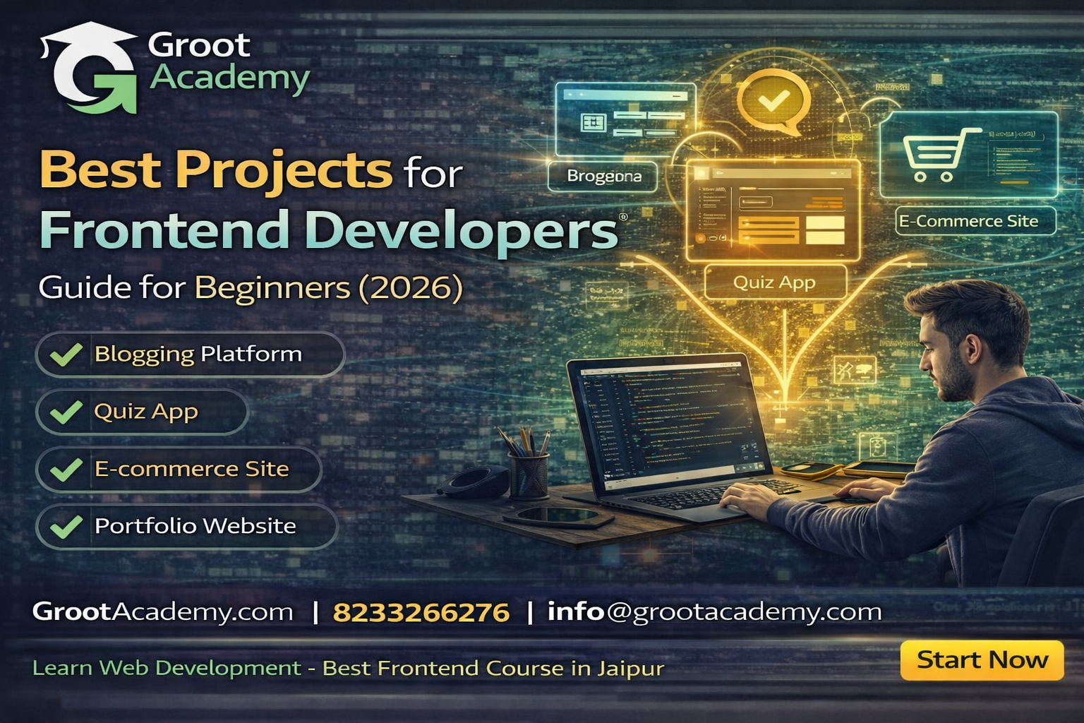 Best frontend projects for beginners course in Jaipur at Groot Academy learn HTML CSS JavaScript frontend development training institute