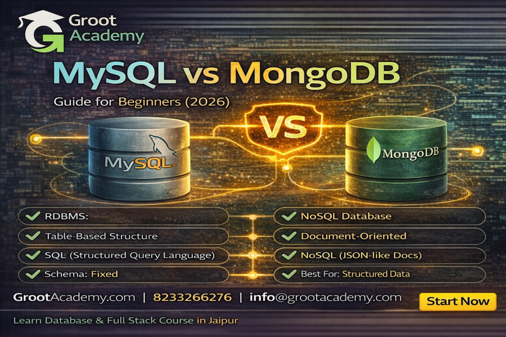 MySQL vs MongoDB database course in Jaipur at Groot Academy SQL MongoDB full stack training institute
