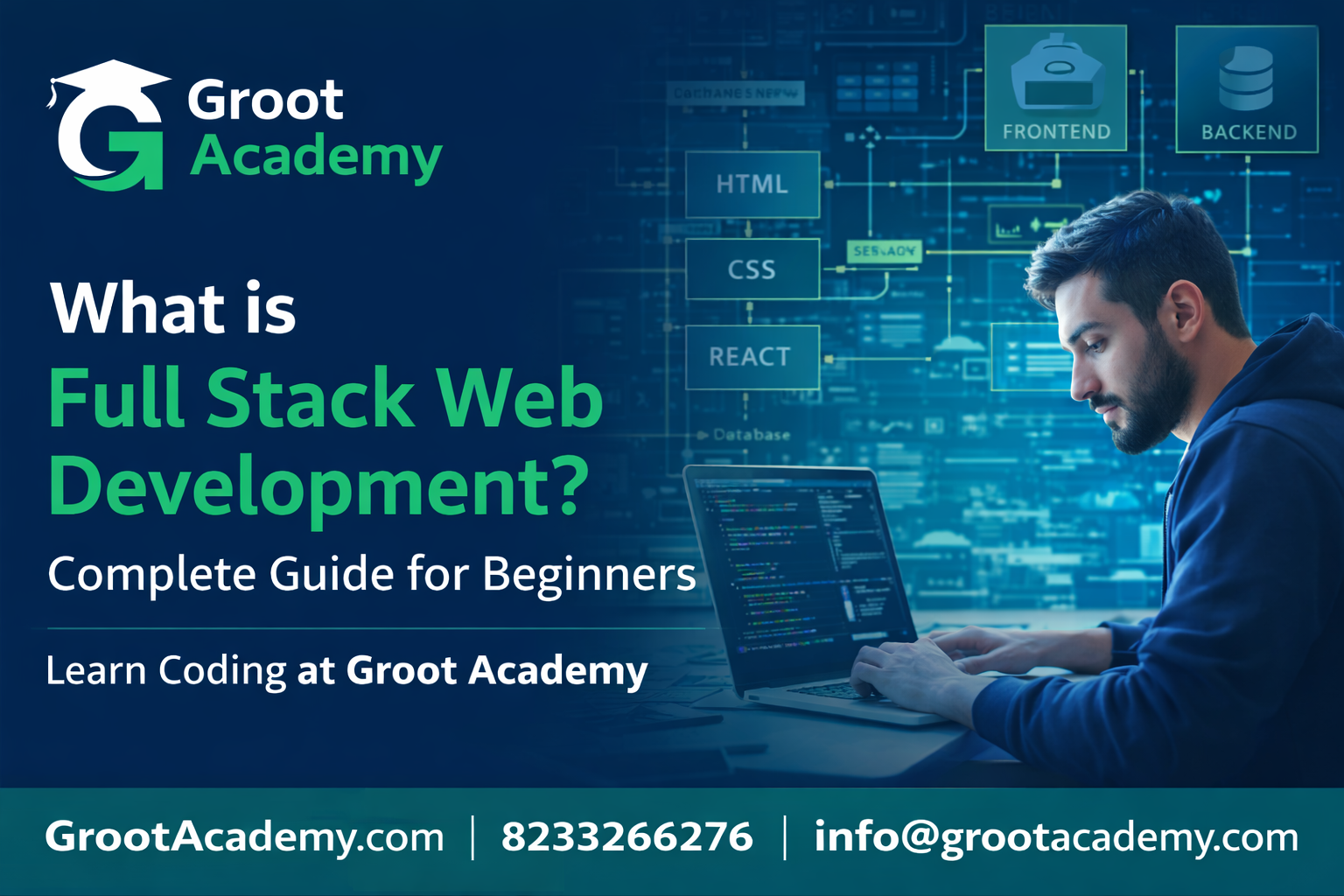 Full Stack Web Development course in Jaipur at Groot Academy learn frontend backend programming MERN Java Python web developer training institute
