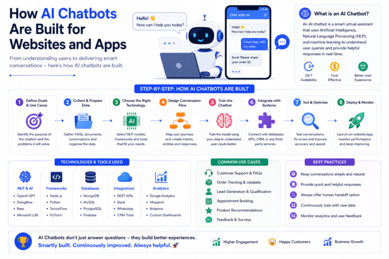 AI chatbot development using NLP, APIs, cloud computing, machine learning, and backend systems