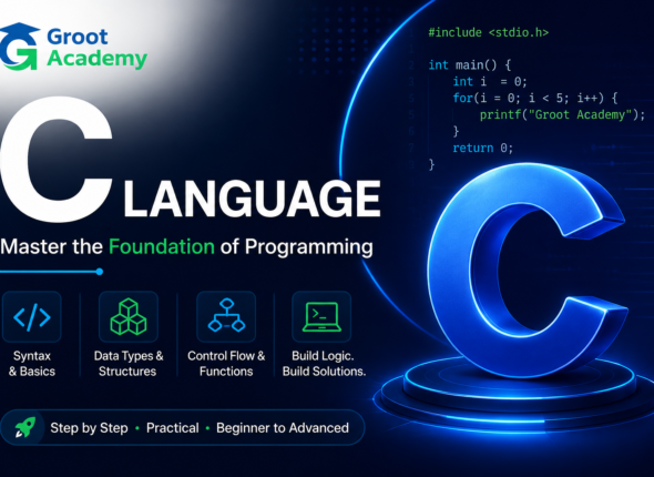 C Language Programming Course Thumbnail by Groot Academy – Learn C Programming from Basics to Advanced with Practical Projects.