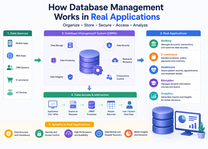 Database management systems using SQL, NoSQL, APIs, cloud databases, and scalable backend systems