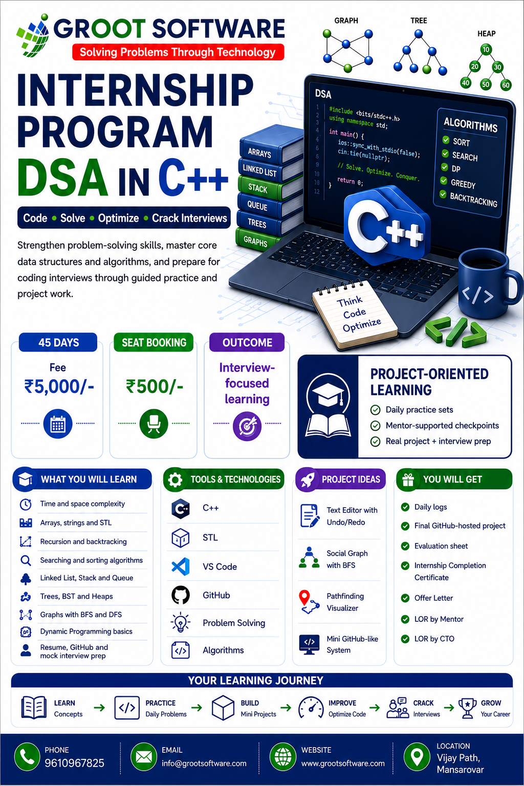 DSA in C++ internship program with algorithms, data structures, graph traversal, and coding interview preparation