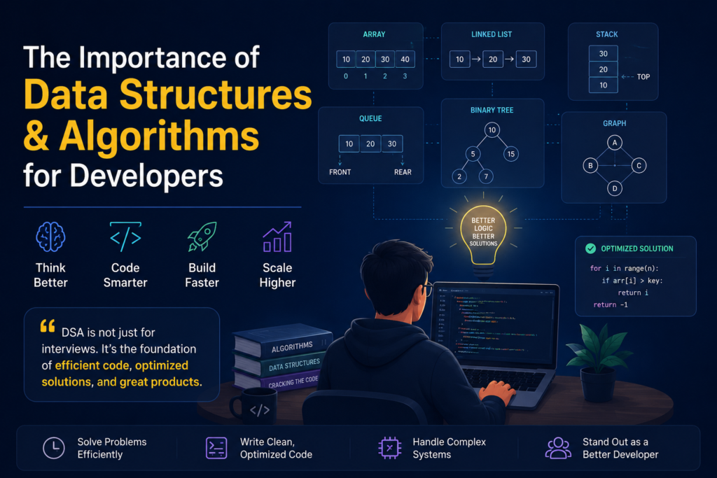 DSA for developers including data structures, algorithms, scalable systems, and problem solving
