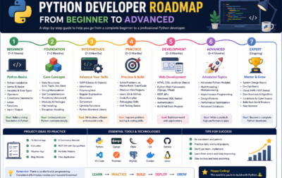 Python developer roadmap for beginners to advanced software development and AI engineering