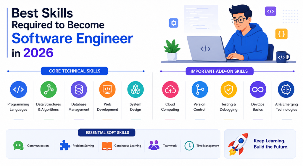 Software engineer skills including programming, cloud computing, APIs, DevOps, and full stack development
