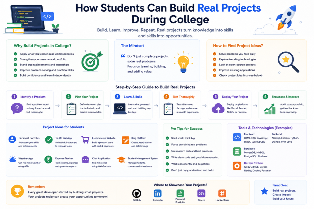 Student software projects for college students including frontend, backend, APIs, and full stack applications