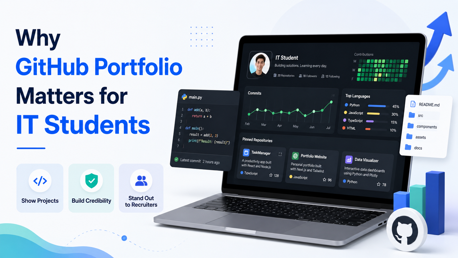 IT student showcasing coding projects and software development work through a GitHub portfolio