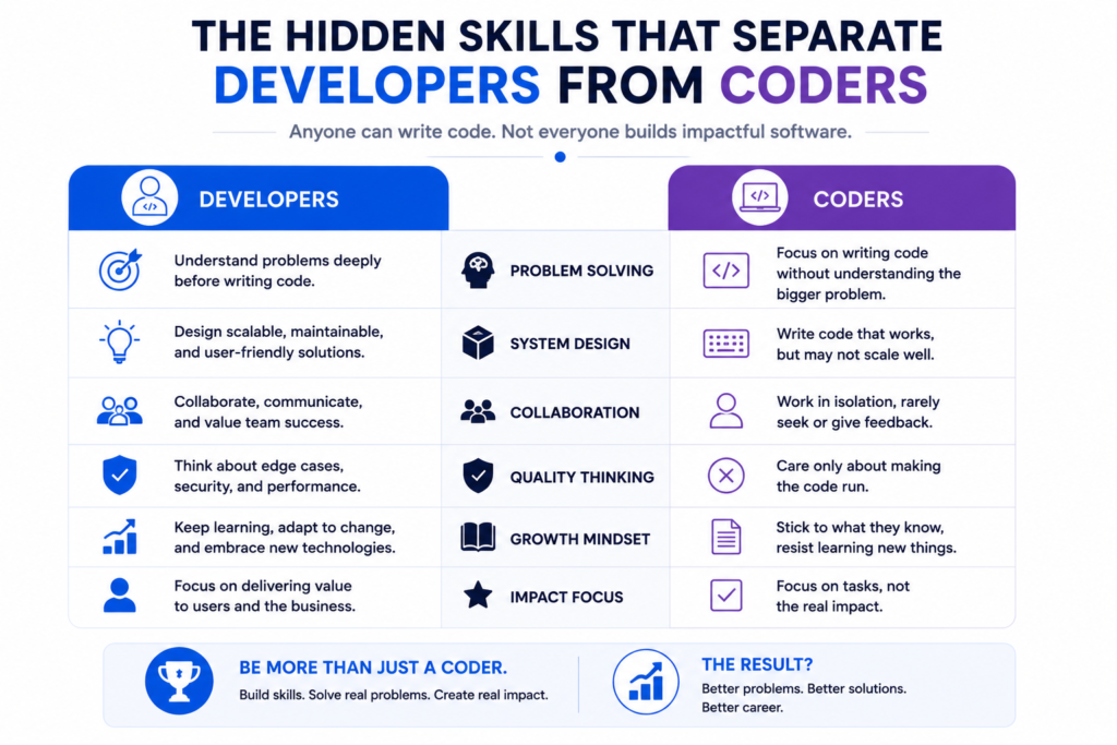 Software developer using problem solving, system design, communication, and product thinking skills beyond coding