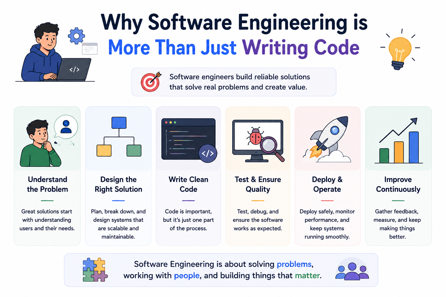 Software engineer working on system design, architecture, testing, deployment, security, and software development beyond coding