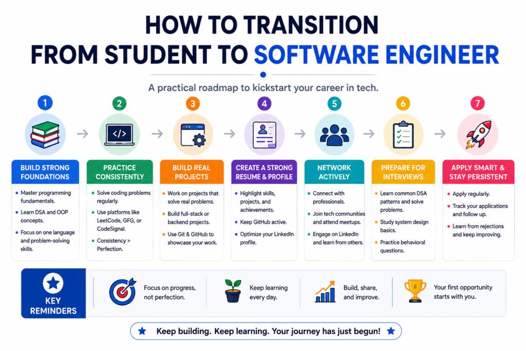 Student becoming a software engineer through programming, projects, internships, GitHub portfolio, and technical skill development