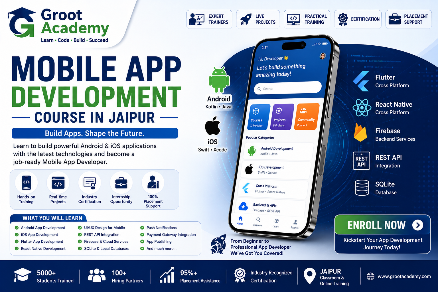 Mobile app development course at Groot Academy Jaipur