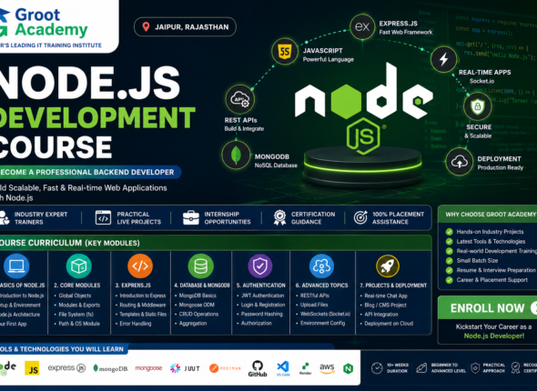 Node.js Development Course in Jaipur with Express.js, MongoDB, REST APIs, authentication and live projects at Groot Academy